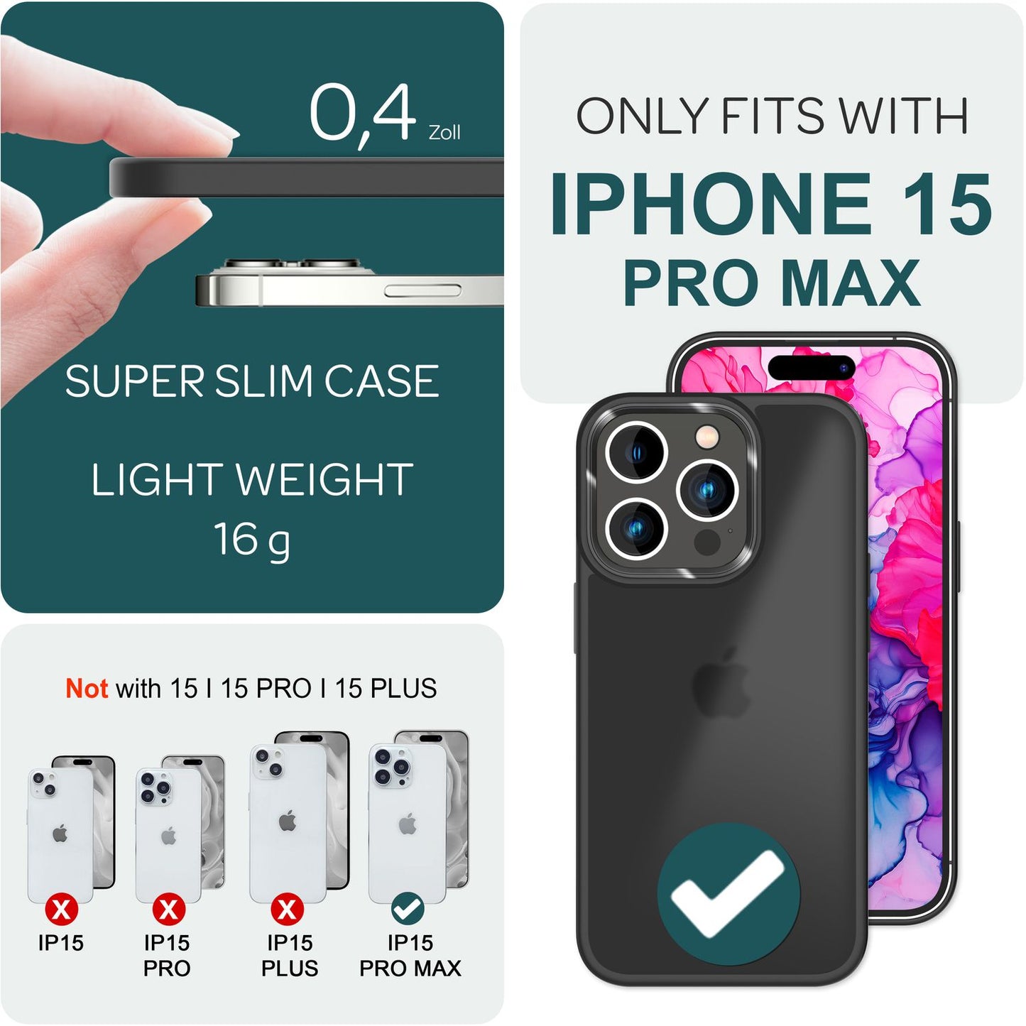 NALIA Matte Handyhülle für iPhone 15 Pro Max – Stoßfester Silikon-Rahmen & Semi-Transparent – FUZION (Anti-Fingerprint Case) – Marke aus Berlin