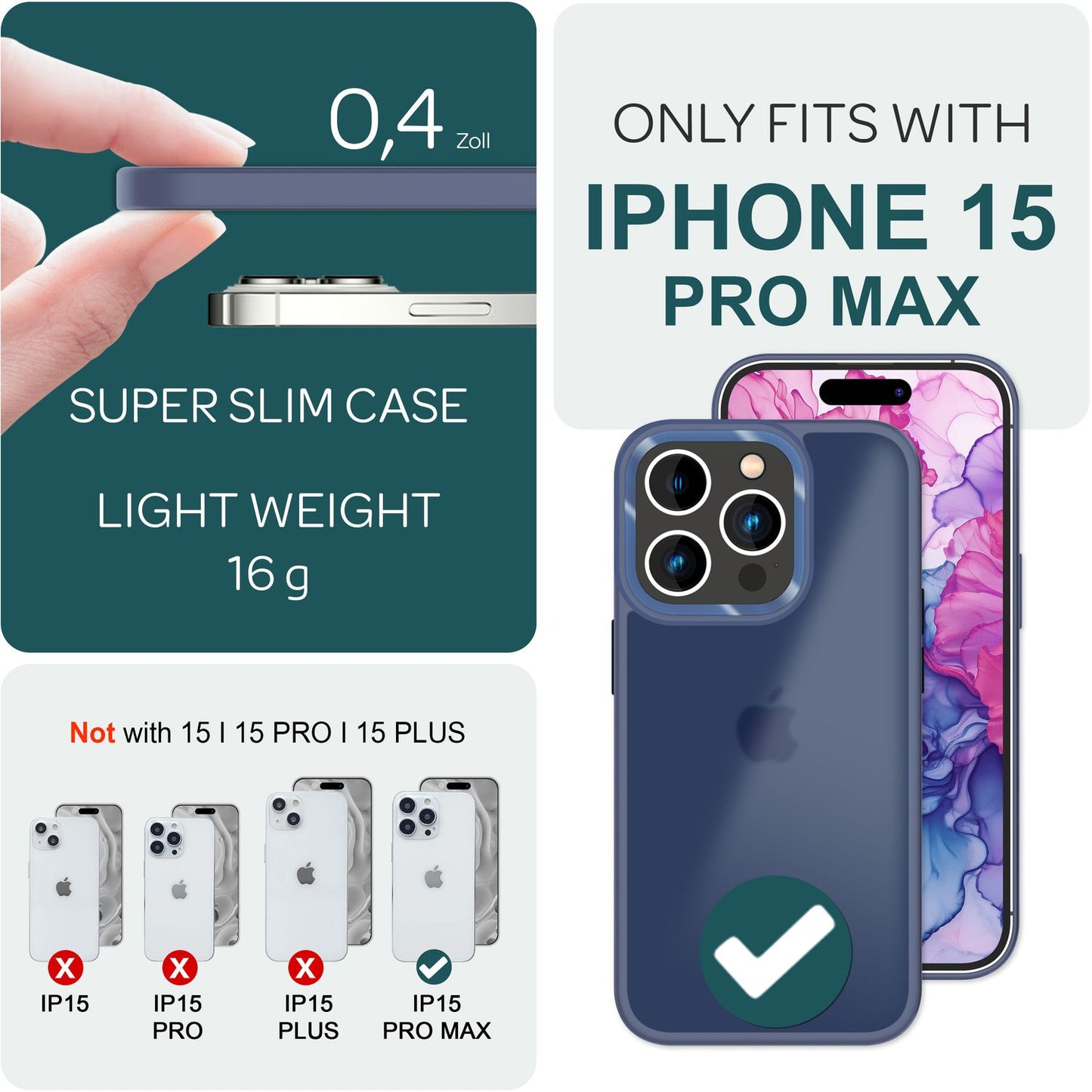 NALIA Matte Handyhülle für iPhone 15 Pro Max – Stoßfester Silikon-Rahmen & Semi-Transparent – FUZION (Anti-Fingerprint Case) – Marke aus Berlin