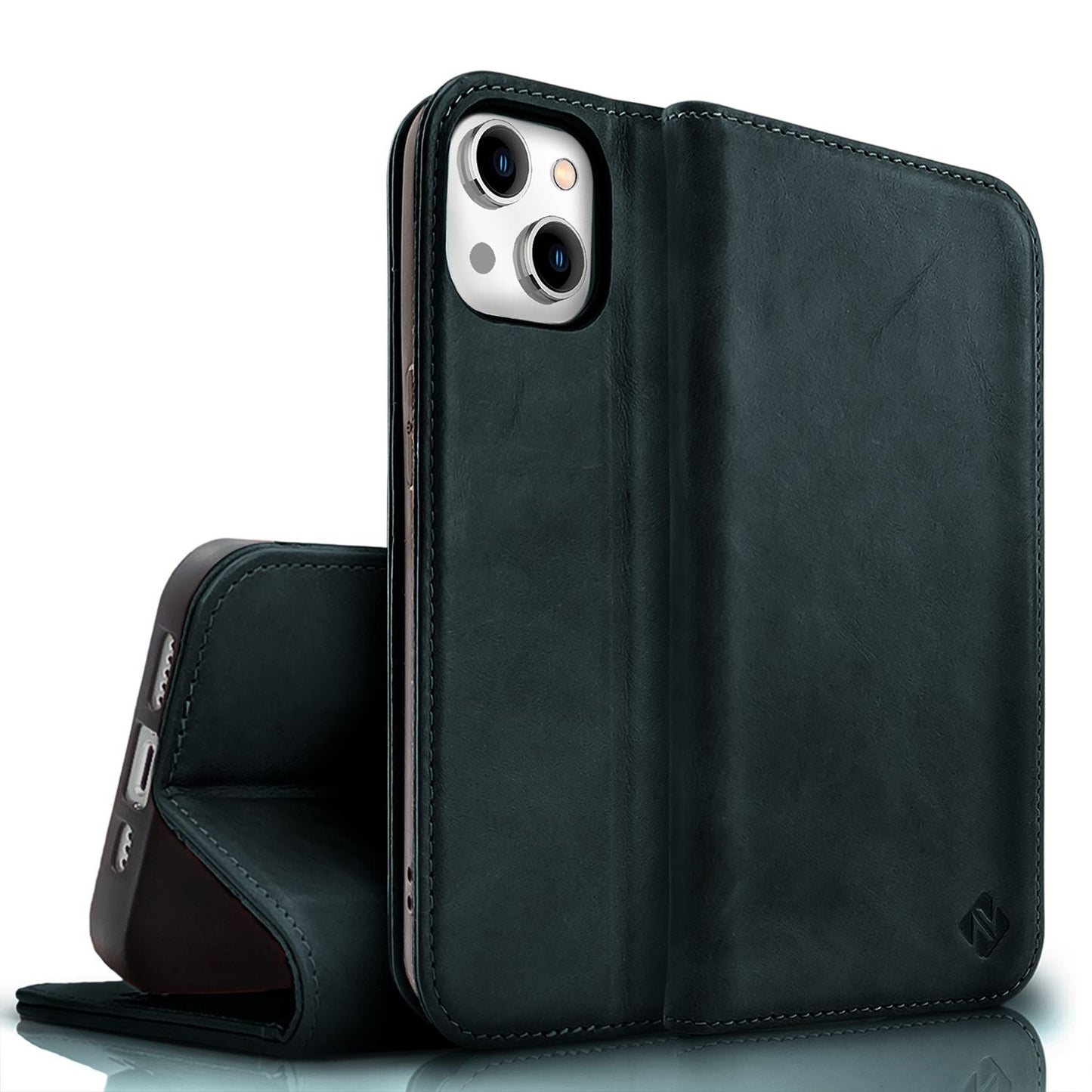 NALIA Echtlederhülle für iPhone 15 – RFID Wallet & Magnet-Verschluss – LEVANTO (Handgefertigte Klapphülle) – Marke aus Berlin