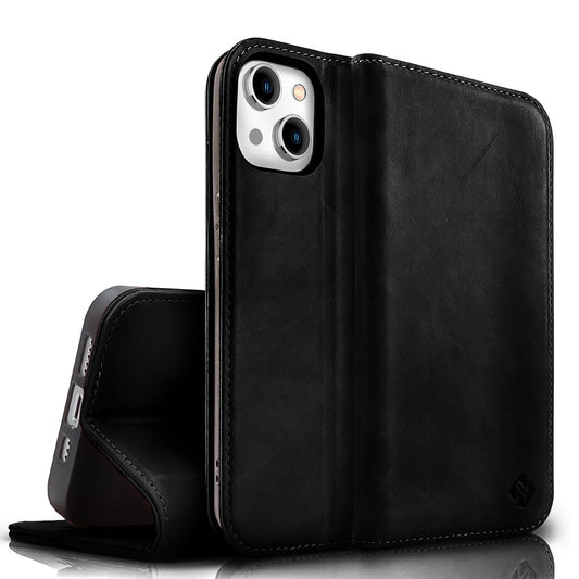 NALIA Echtlederhülle für iPhone 15 Plus – RFID Wallet & Magnet-Verschluss – LEVANTO (Handgefertigte Klapphülle) – Marke aus Berlin