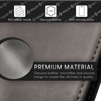 NALIA Echtlederhülle für iPhone 15 Pro – RFID Wallet & Magnet-Verschluss – LEVANTO (Handgefertigte Klapphülle) – Marke aus Berlin