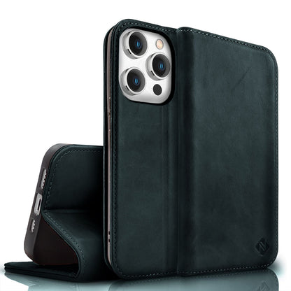 NALIA Echtlederhülle für iPhone 15 Pro Max – RFID Wallet & Magnet-Verschluss – LEVANTO (Handgefertigte Klapphülle) – Marke aus Berlin
