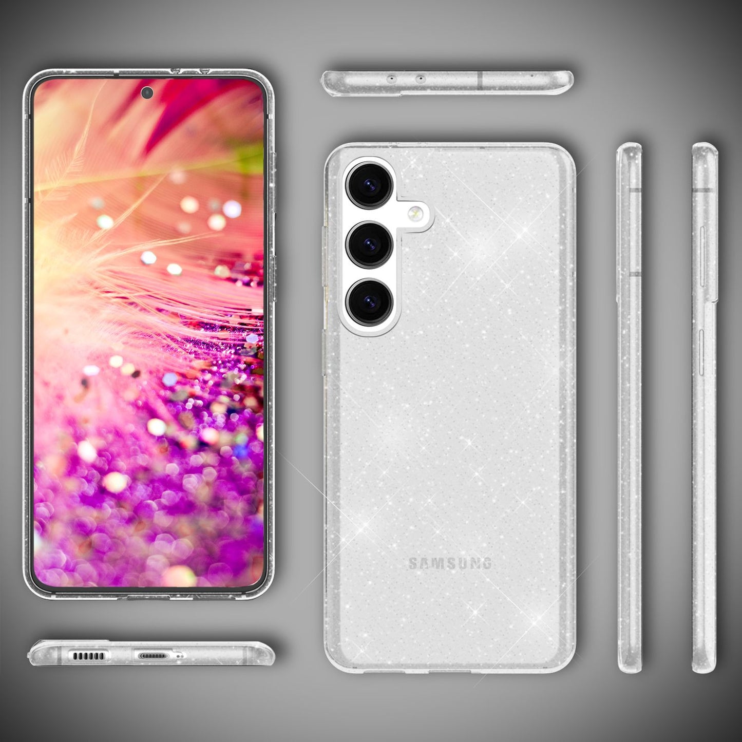 NALIA Glitzerhülle für Samsung Galaxy S24 – Funkelndes Silikon Case – DAZZLIN (Transparent & Stoßfest) – Marke aus Berlin