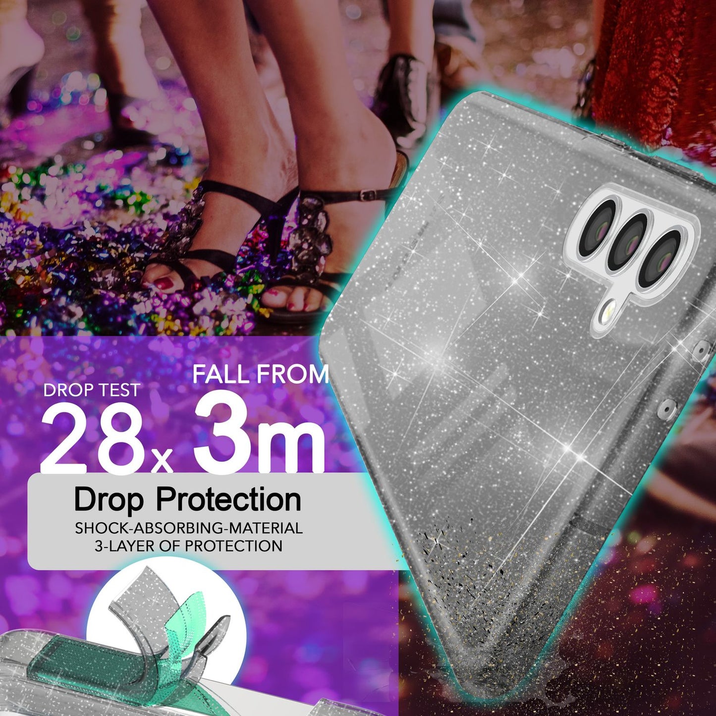 NALIA Glitzerhülle für Samsung Galaxy S24 Plus – Funkelndes Silikon Case – DAZZLIN (Transparent & Stoßfest) – Marke aus Berlin