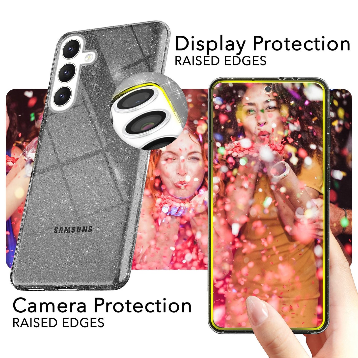 NALIA Glitzerhülle für Samsung Galaxy S24 Plus – Funkelndes Silikon Case – DAZZLIN (Transparent & Stoßfest) – Marke aus Berlin