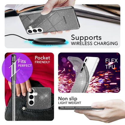 NALIA Glitzerhülle für Samsung Galaxy S24 Plus – Funkelndes Silikon Case – DAZZLIN (Transparent & Stoßfest) – Marke aus Berlin