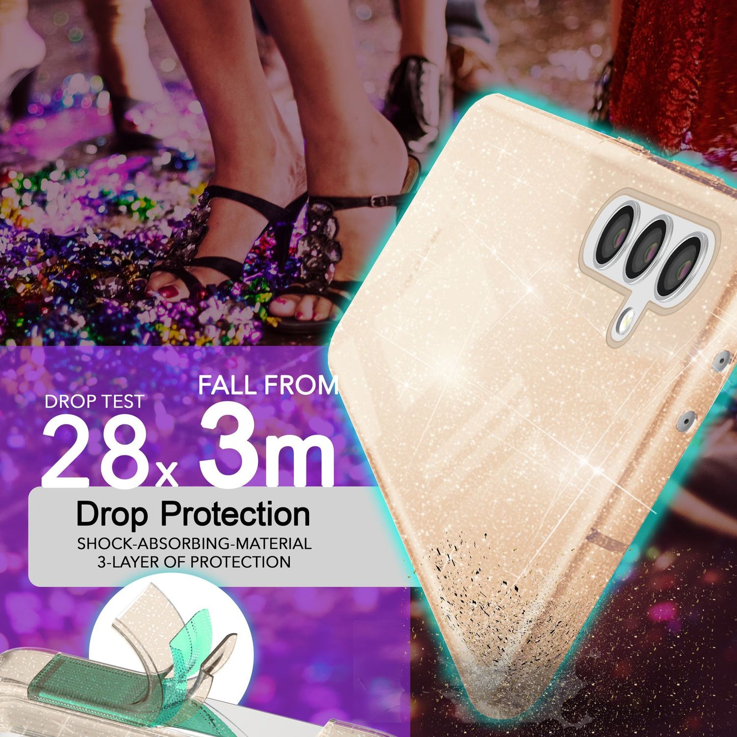 NALIA Glitzerhülle für Samsung Galaxy S24 Plus – Funkelndes Silikon Case – DAZZLIN (Transparent & Stoßfest) – Marke aus Berlin
