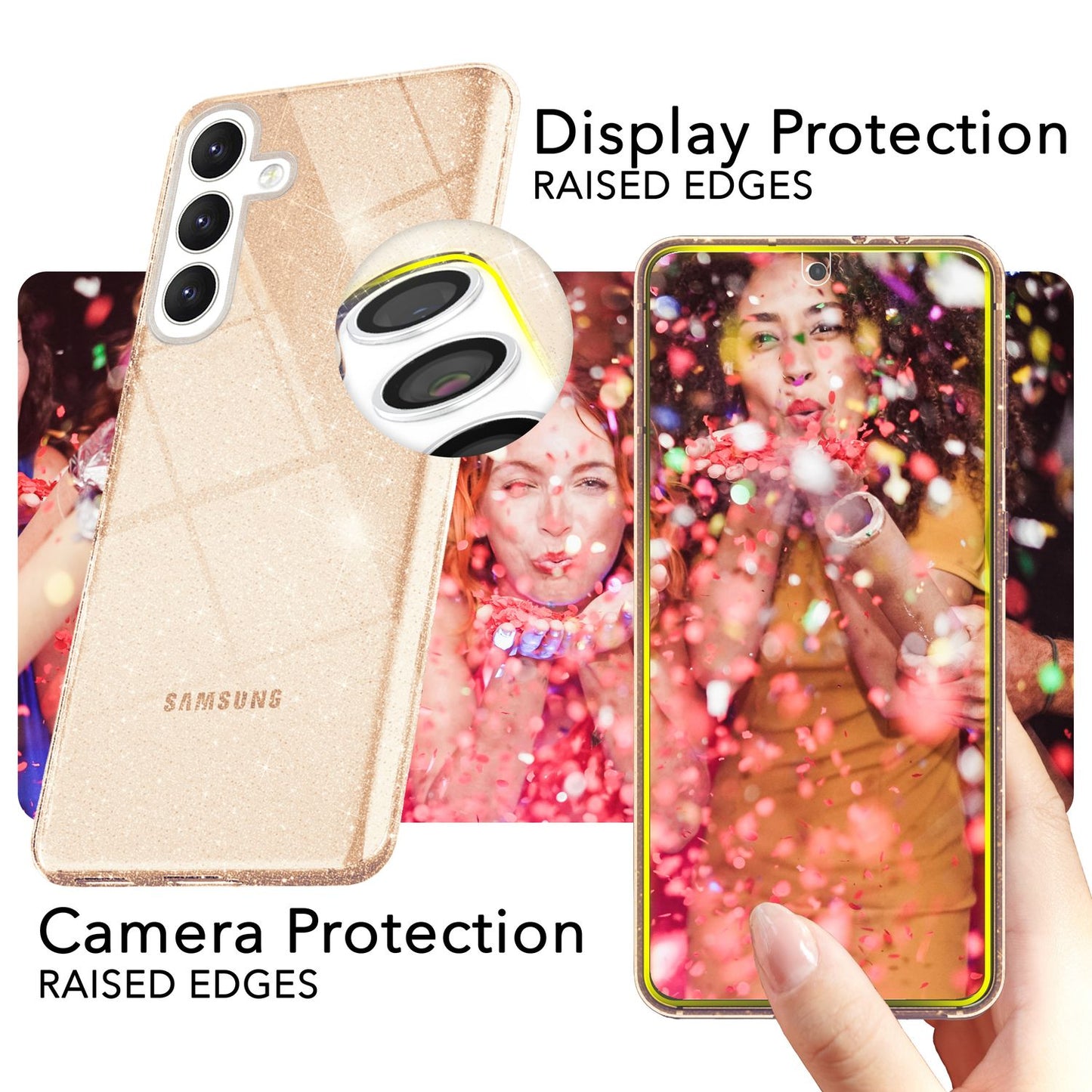 NALIA Glitzerhülle für Samsung Galaxy S24 Plus – Funkelndes Silikon Case – DAZZLIN (Transparent & Stoßfest) – Marke aus Berlin