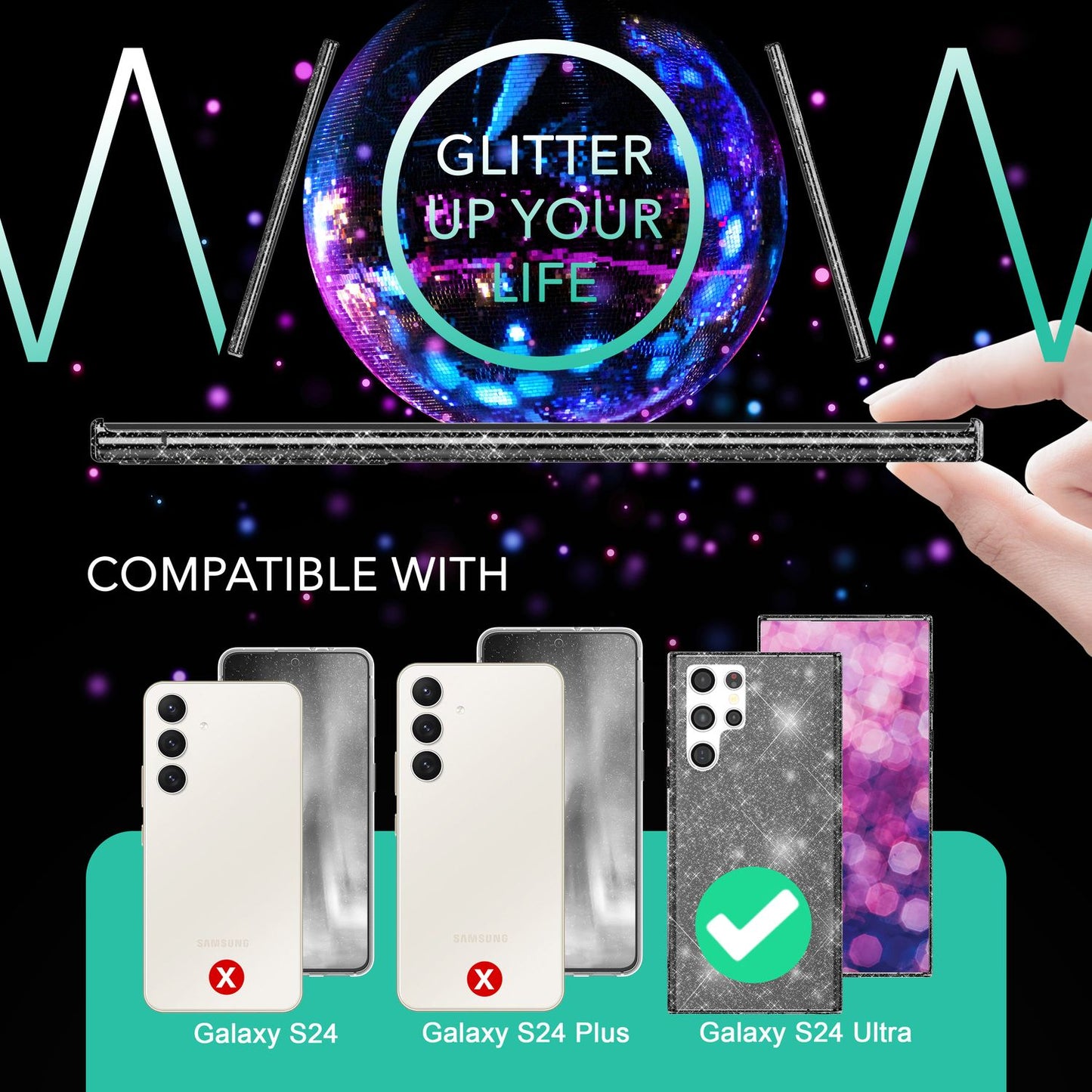 NALIA Glitzerhülle für Samsung Galaxy S24 Ultra – Funkelndes Silikon Case – DAZZLIN (Transparent & Stoßfest) – Marke aus Berlin