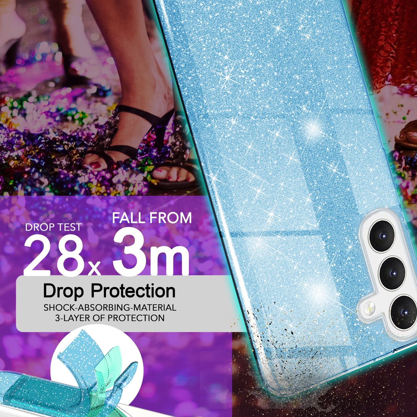 NALIA Glitzerhülle für Samsung Galaxy S24 – Funkelnder Glitzer-Look & Grip – SHINEPOP (Silikon Case) – Marke aus Berlin