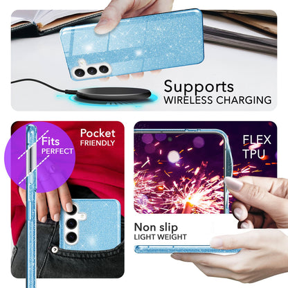 NALIA Glitzerhülle für Samsung Galaxy S24 – Funkelnder Glitzer-Look & Grip – SHINEPOP (Silikon Case) – Marke aus Berlin