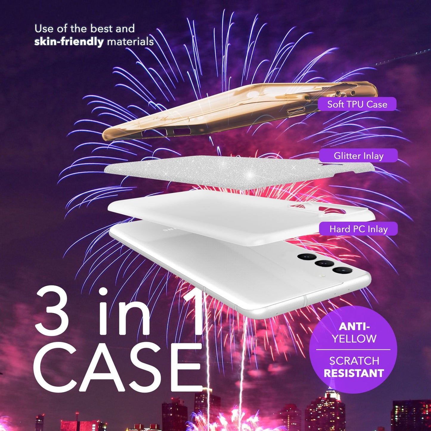 NALIA Glitzerhülle für Samsung Galaxy S24 – Funkelnder Glitzer-Look & Grip – SHINEPOP (Silikon Case) – Marke aus Berlin