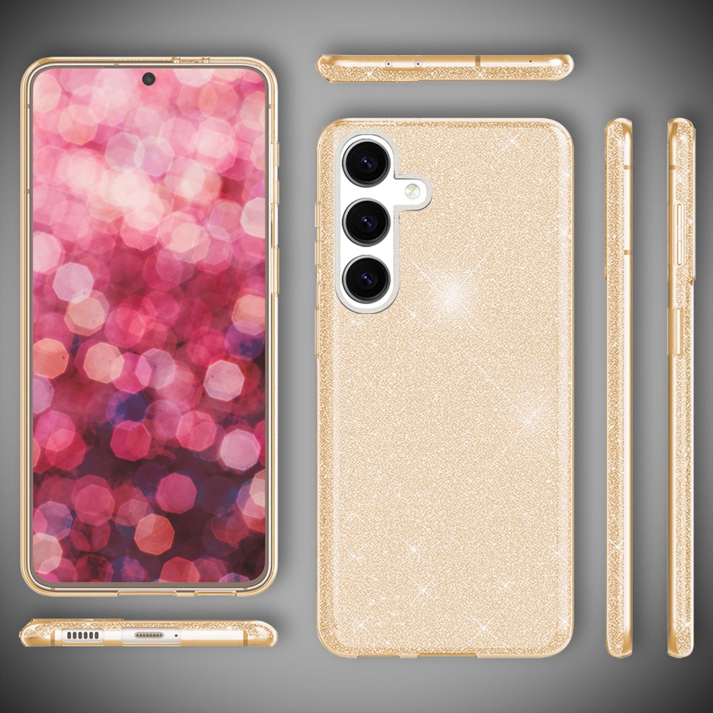 NALIA Glitzerhülle für Samsung Galaxy S24 – Funkelnder Glitzer-Look & Grip – SHINEPOP (Silikon Case) – Marke aus Berlin