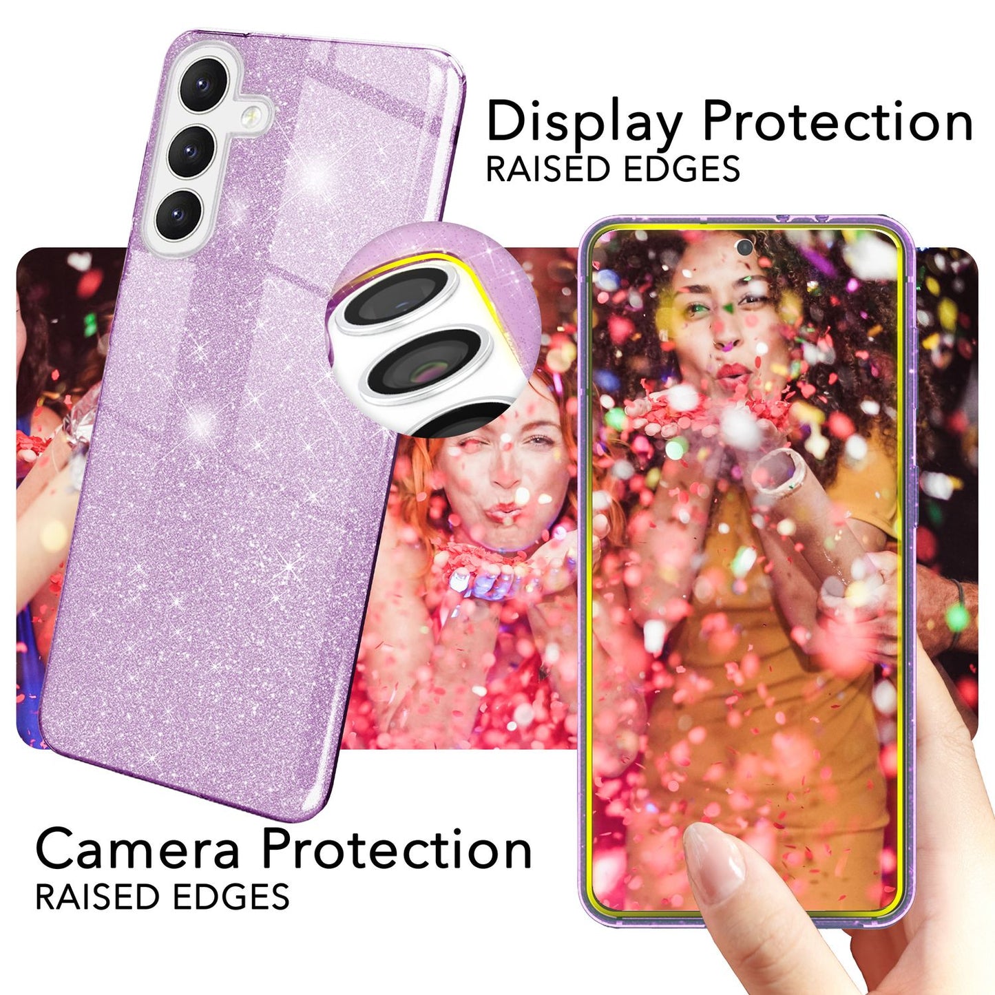 NALIA Glitzerhülle für Samsung Galaxy S24 – Funkelnder Glitzer-Look & Grip – SHINEPOP (Silikon Case) – Marke aus Berlin