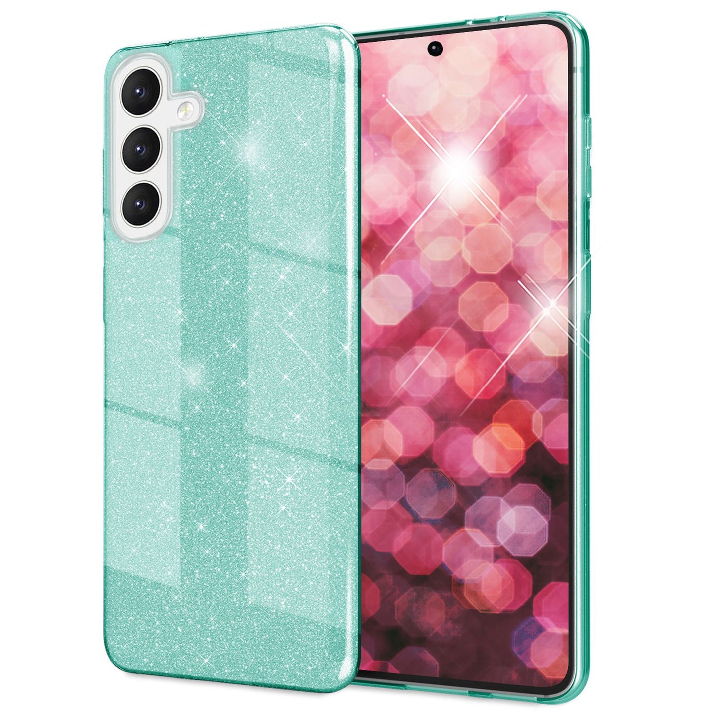 NALIA Glitzerhülle für Samsung Galaxy S24 – Funkelnder Glitzer-Look & Grip – SHINEPOP (Silikon Case) – Marke aus Berlin