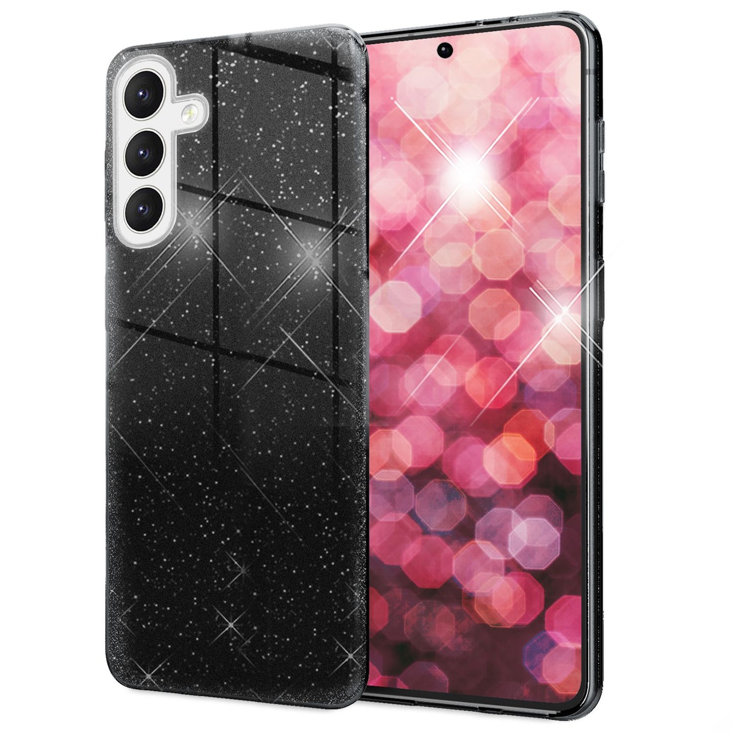 NALIA Glitzerhülle für Samsung Galaxy S24 Plus – Funkelnder Glitzer-Look & Grip – SHINEPOP (Silikon Case) – Marke aus Berlin