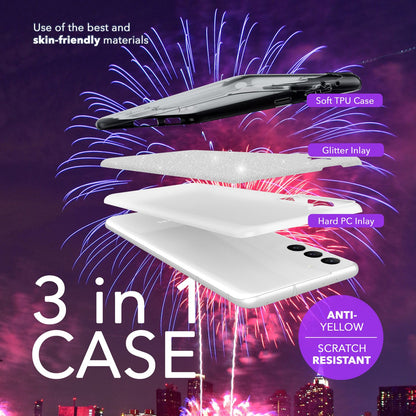 NALIA Glitzerhülle für Samsung Galaxy S24 Plus – Funkelnder Glitzer-Look & Grip – SHINEPOP (Silikon Case) – Marke aus Berlin