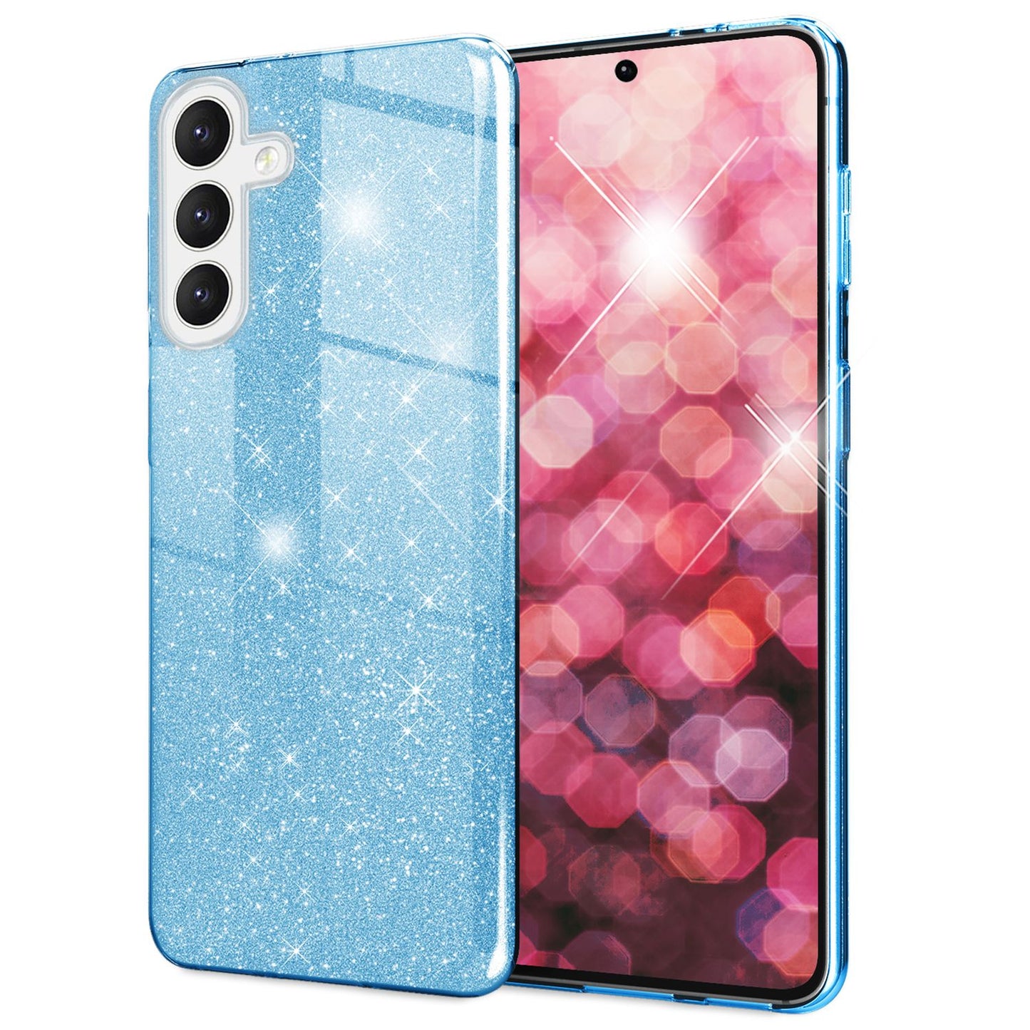 NALIA Glitzerhülle für Samsung Galaxy S24 Plus – Funkelnder Glitzer-Look & Grip – SHINEPOP (Silikon Case) – Marke aus Berlin