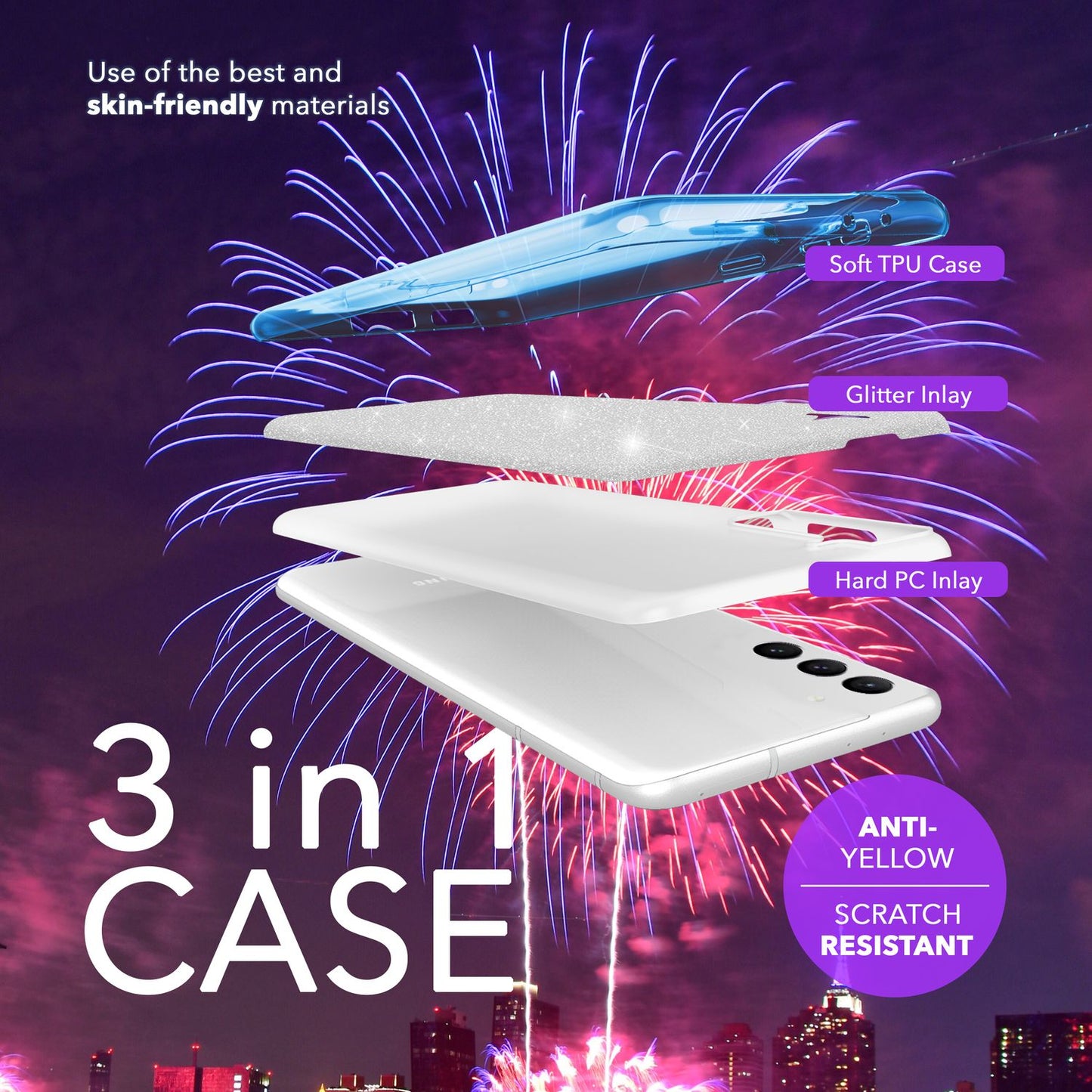 NALIA Glitzerhülle für Samsung Galaxy S24 Plus – Funkelnder Glitzer-Look & Grip – SHINEPOP (Silikon Case) – Marke aus Berlin
