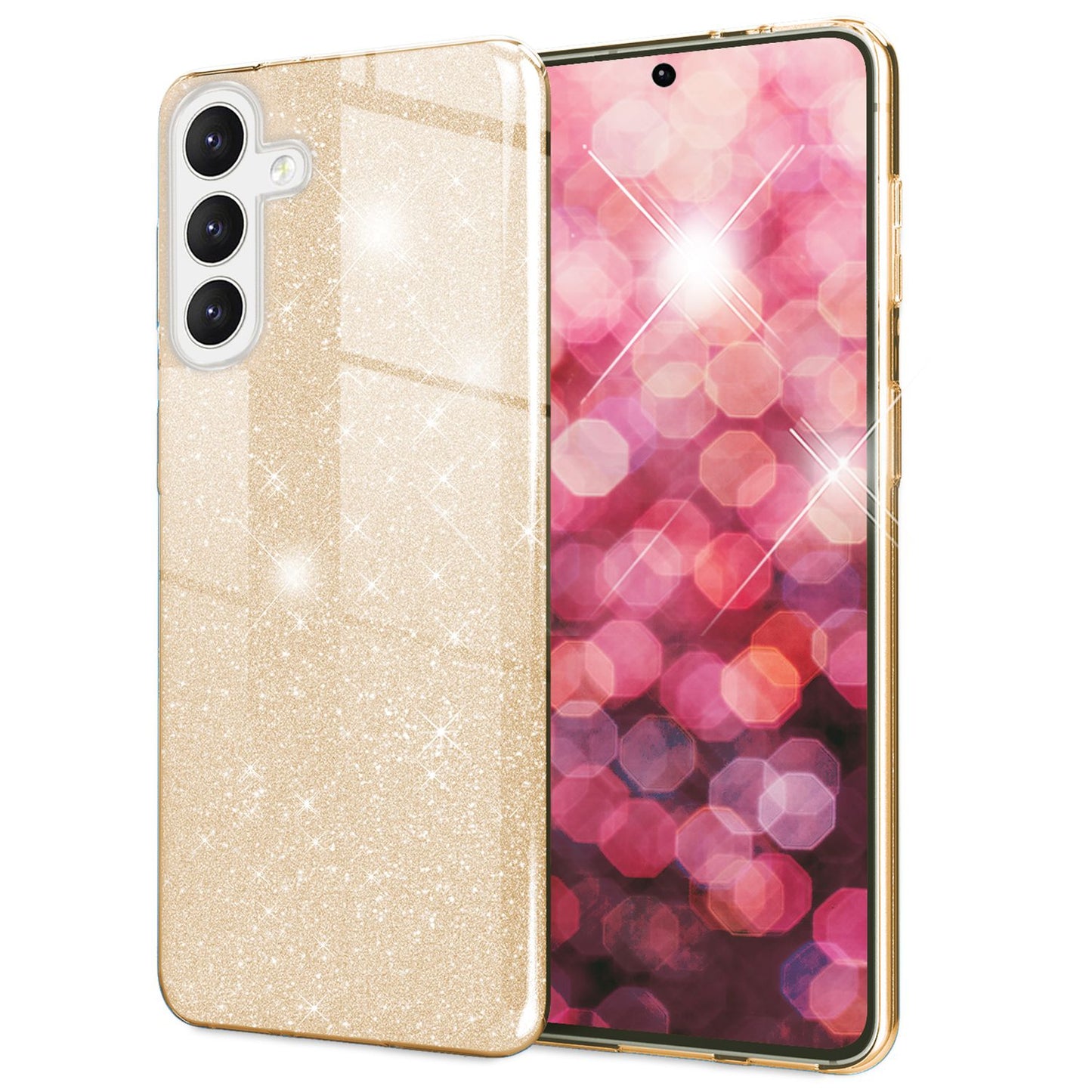 NALIA Glitzerhülle für Samsung Galaxy S24 Plus – Funkelnder Glitzer-Look & Grip – SHINEPOP (Silikon Case) – Marke aus Berlin
