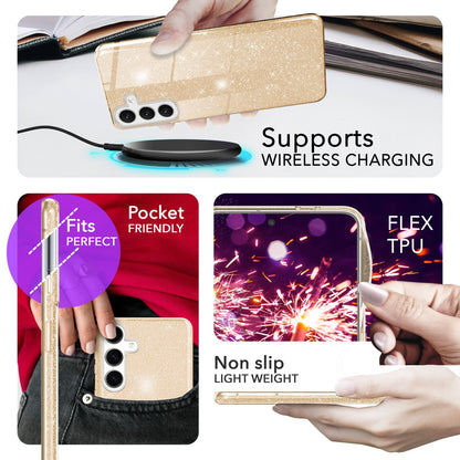 NALIA Glitzerhülle für Samsung Galaxy S24 Plus – Funkelnder Glitzer-Look & Grip – SHINEPOP (Silikon Case) – Marke aus Berlin