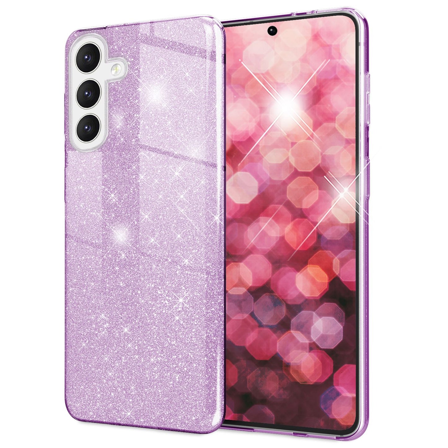 NALIA Glitzerhülle für Samsung Galaxy S24 Plus – Funkelnder Glitzer-Look & Grip – SHINEPOP (Silikon Case) – Marke aus Berlin