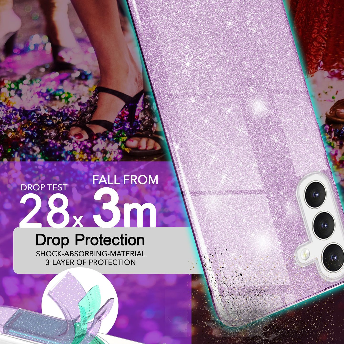 NALIA Glitzerhülle für Samsung Galaxy S24 Plus – Funkelnder Glitzer-Look & Grip – SHINEPOP (Silikon Case) – Marke aus Berlin