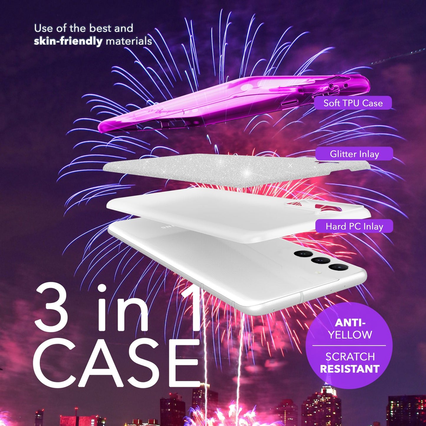 NALIA Glitzerhülle für Samsung Galaxy S24 Plus – Funkelnder Glitzer-Look & Grip – SHINEPOP (Silikon Case) – Marke aus Berlin