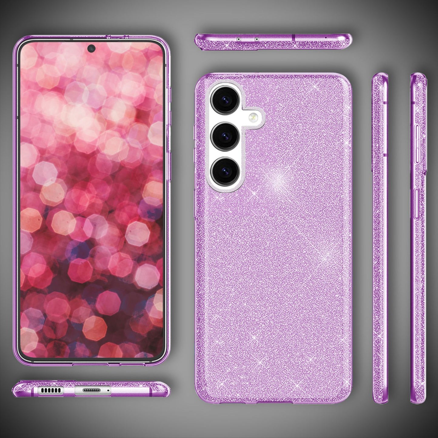NALIA Glitzerhülle für Samsung Galaxy S24 Plus – Funkelnder Glitzer-Look & Grip – SHINEPOP (Silikon Case) – Marke aus Berlin