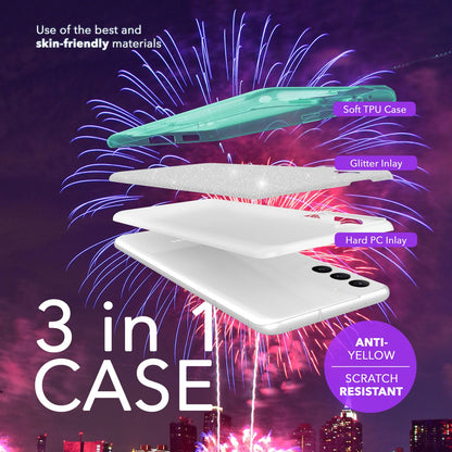 NALIA Glitzerhülle für Samsung Galaxy S24 Plus – Funkelnder Glitzer-Look & Grip – SHINEPOP (Silikon Case) – Marke aus Berlin