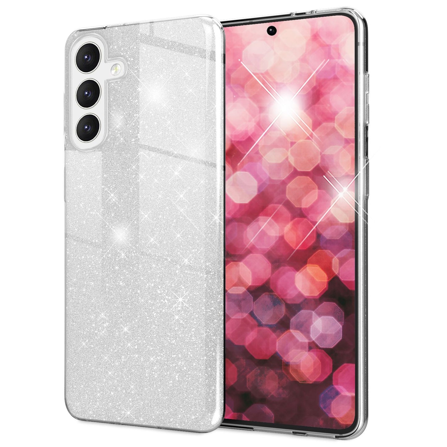 NALIA Glitzerhülle für Samsung Galaxy S24 Plus – Funkelnder Glitzer-Look & Grip – SHINEPOP (Silikon Case) – Marke aus Berlin