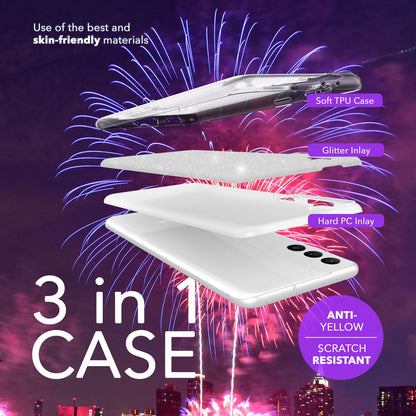 NALIA Glitzerhülle für Samsung Galaxy S24 Plus – Funkelnder Glitzer-Look & Grip – SHINEPOP (Silikon Case) – Marke aus Berlin