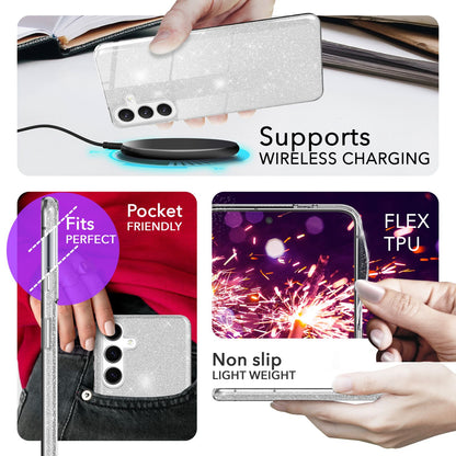 NALIA Glitzerhülle für Samsung Galaxy S24 Plus – Funkelnder Glitzer-Look & Grip – SHINEPOP (Silikon Case) – Marke aus Berlin