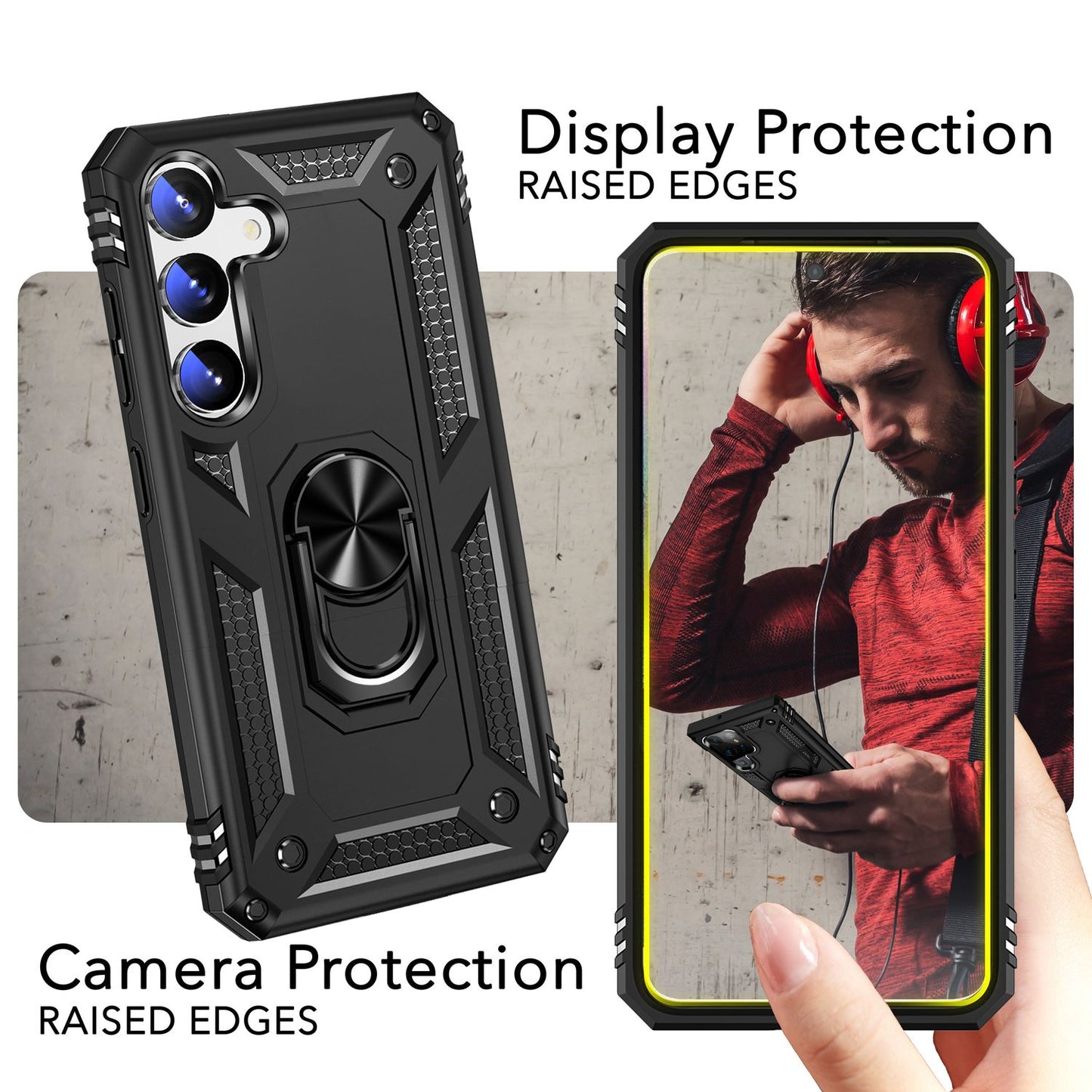 NALIA Panzerhülle für Samsung Galaxy S24 – Ring-Ständer 360° & Magnet-Halterung Kompatibel – RINGDEFEND (Stoßfestes Outdoor Case) – Marke aus Berlin