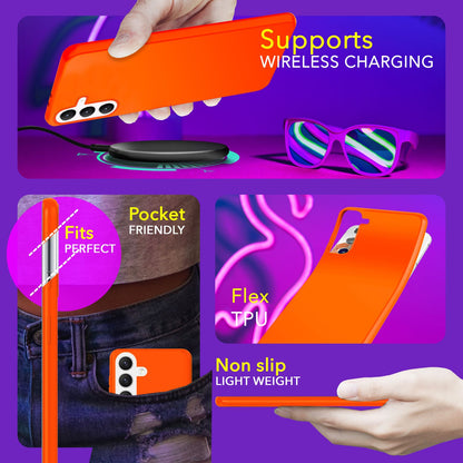 NALIA Neon Silikonhülle für Samsung Galaxy S24 – Soft-Touch & Signal-Neon – NEONSHOCK (Matte Schutzhülle) – Marke aus Berlin