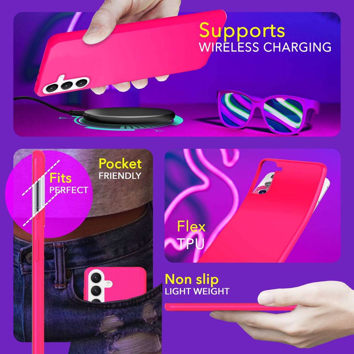 NALIA Neon Silikonhülle für Samsung Galaxy S24 – Soft-Touch & Signal-Neon – NEONSHOCK (Matte Schutzhülle) – Marke aus Berlin