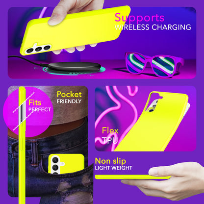 NALIA Neon Silikonhülle für Samsung Galaxy S24 – Soft-Touch & Signal-Neon – NEONSHOCK (Matte Schutzhülle) – Marke aus Berlin