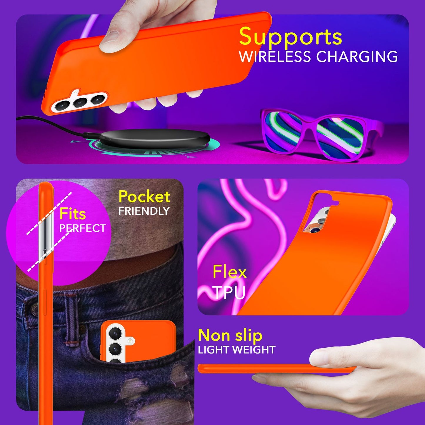NALIA Neon Silikonhülle für Samsung Galaxy S24 Plus – Soft-Touch & Signal-Neon – NEONSHOCK (Matte Schutzhülle) – Marke aus Berlin