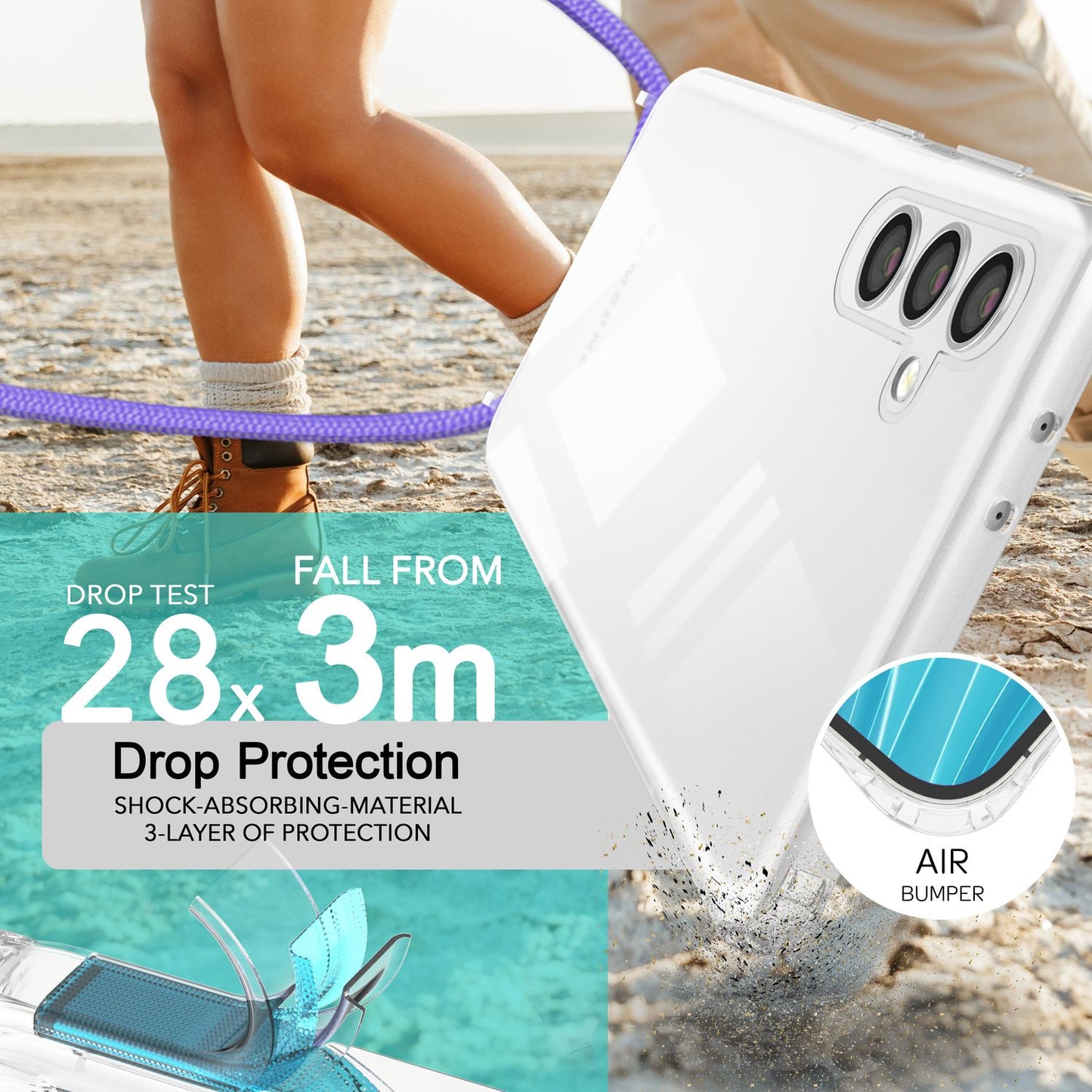 NALIA Handykette für Samsung Galaxy S24 – Transparentes Hybrid-Case & Band – HANGIT PRO (Anti-Gelb Rückseite & Verstellbar) – Marke aus Berlin