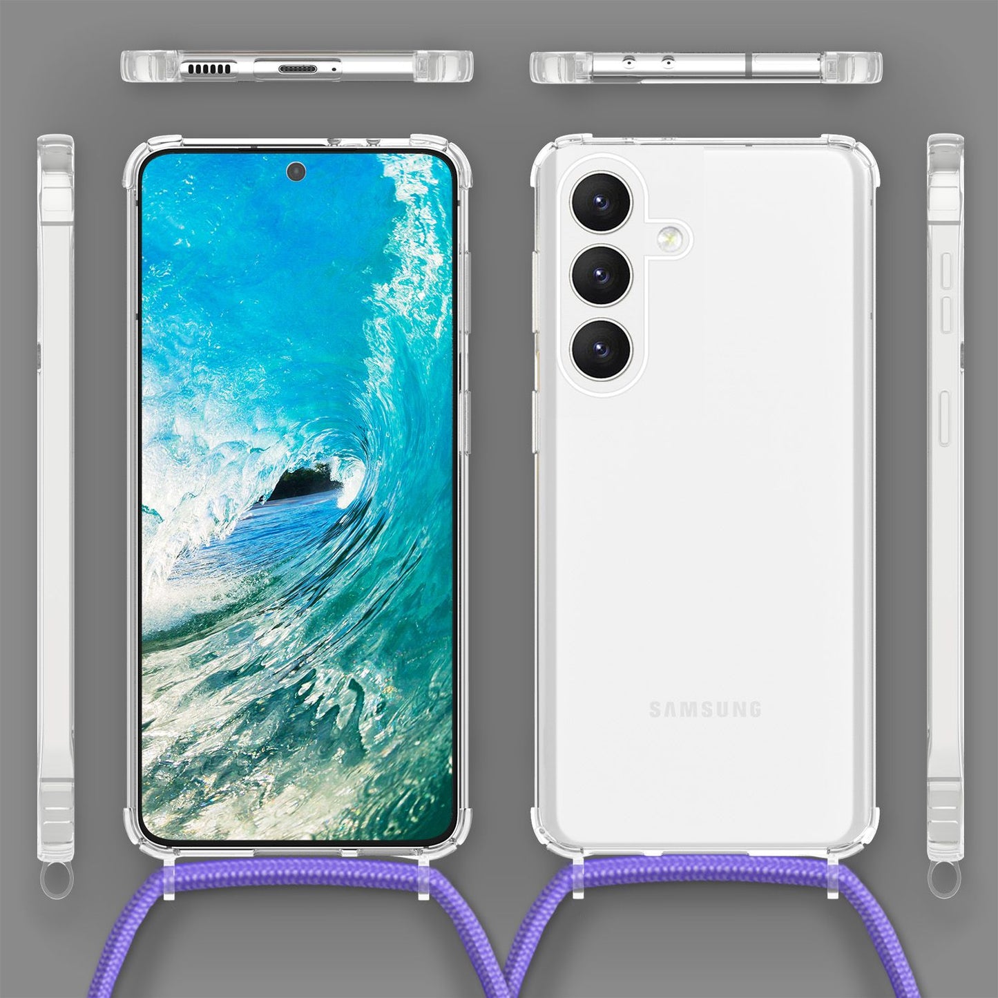 NALIA Handykette für Samsung Galaxy S24 – Transparentes Hybrid-Case & Band – HANGIT PRO (Anti-Gelb Rückseite & Verstellbar) – Marke aus Berlin