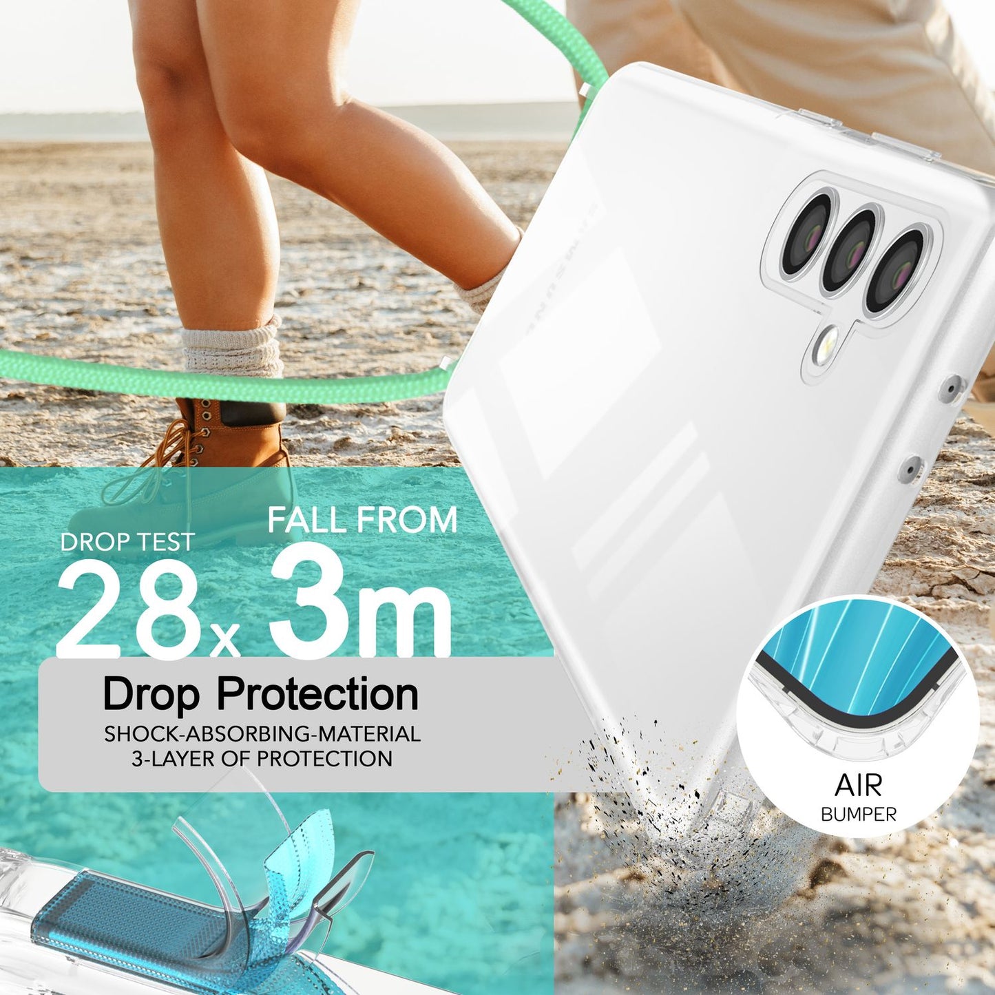 NALIA Handykette für Samsung Galaxy S24 – Transparentes Hybrid-Case & Band – HANGIT PRO (Anti-Gelb Rückseite & Verstellbar) – Marke aus Berlin