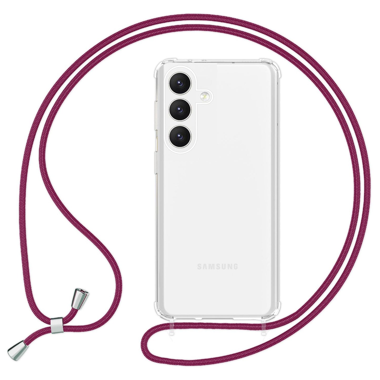 NALIA Handykette für Samsung Galaxy S24 – Transparentes Hybrid-Case & Band – HANGIT PRO (Anti-Gelb Rückseite & Verstellbar) – Marke aus Berlin