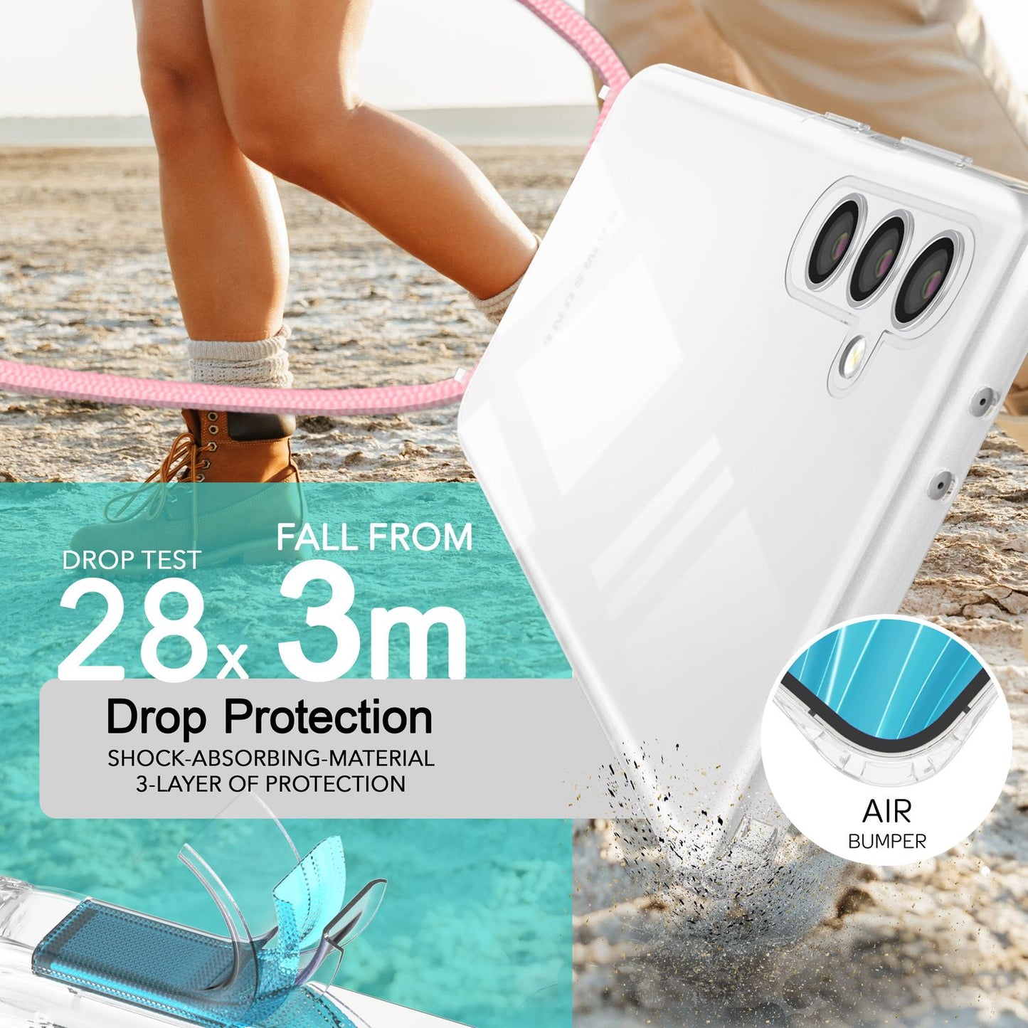NALIA Handykette für Samsung Galaxy S24 – Transparentes Hybrid-Case & Band – HANGIT PRO (Anti-Gelb Rückseite & Verstellbar) – Marke aus Berlin