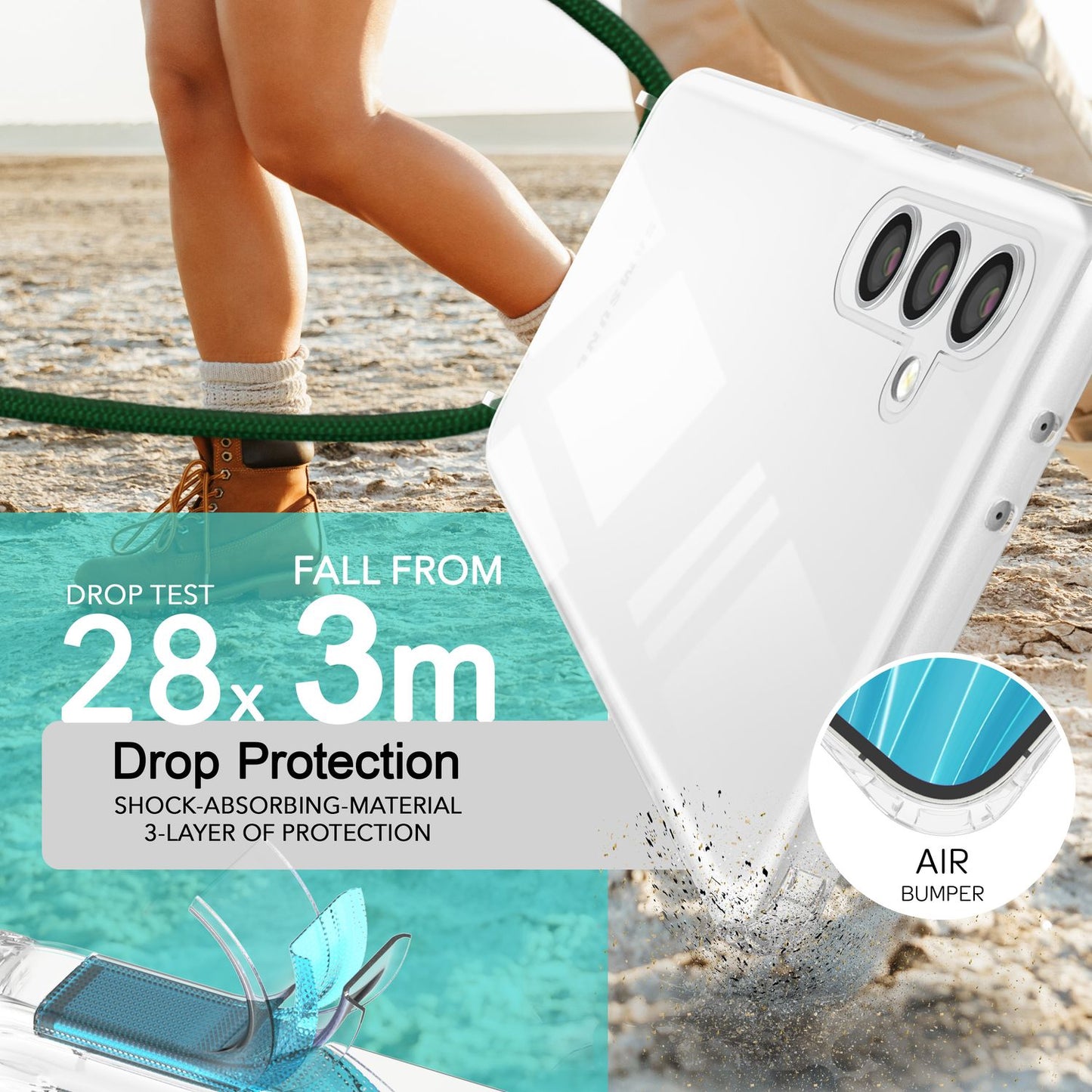 NALIA Handykette für Samsung Galaxy S24 Plus – Transparentes Hybrid-Case & Band – HANGIT PRO (Anti-Gelb Rückseite & Verstellbar) – Marke aus Berlin