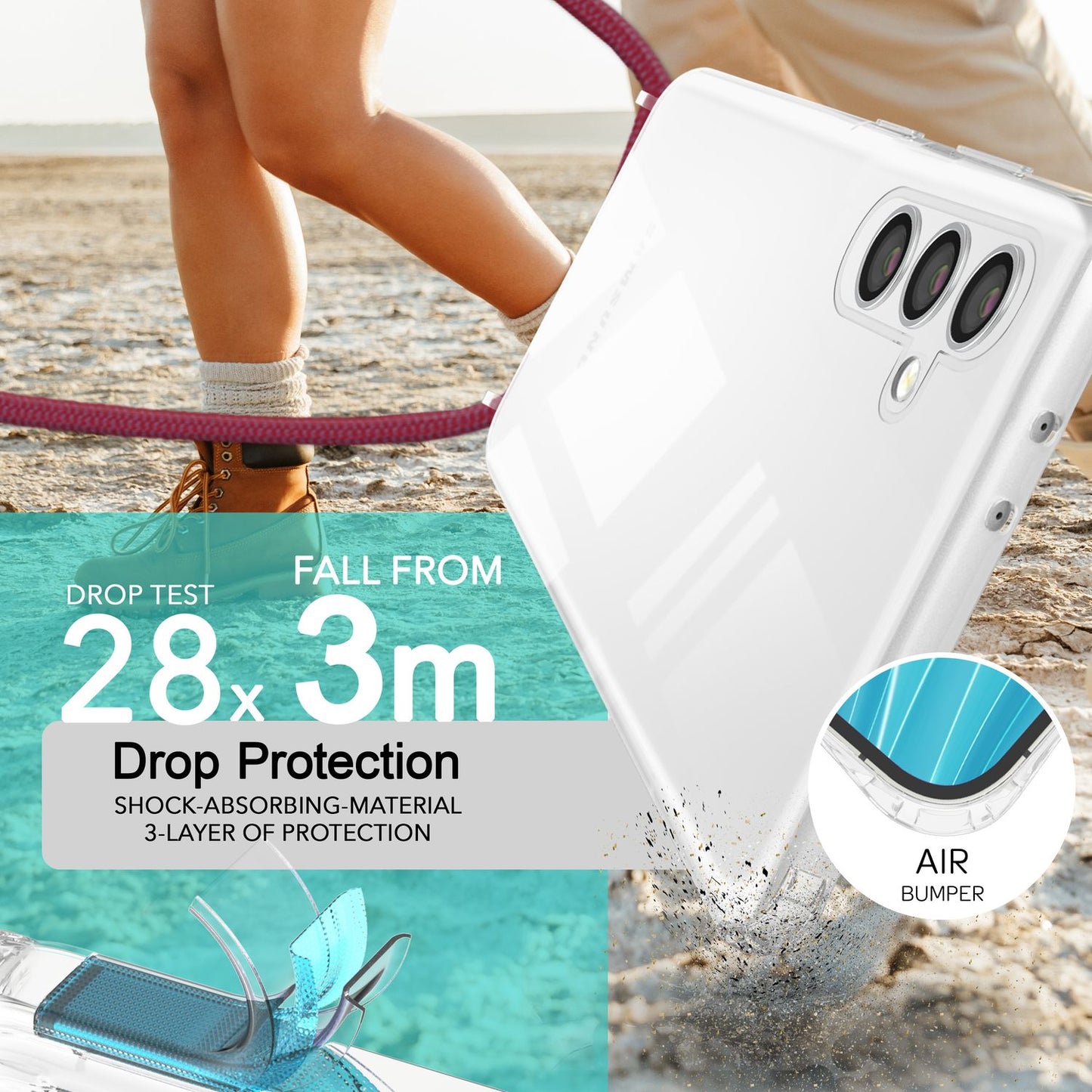 NALIA Handykette für Samsung Galaxy S24 Plus – Transparentes Hybrid-Case & Band – HANGIT PRO (Anti-Gelb Rückseite & Verstellbar) – Marke aus Berlin