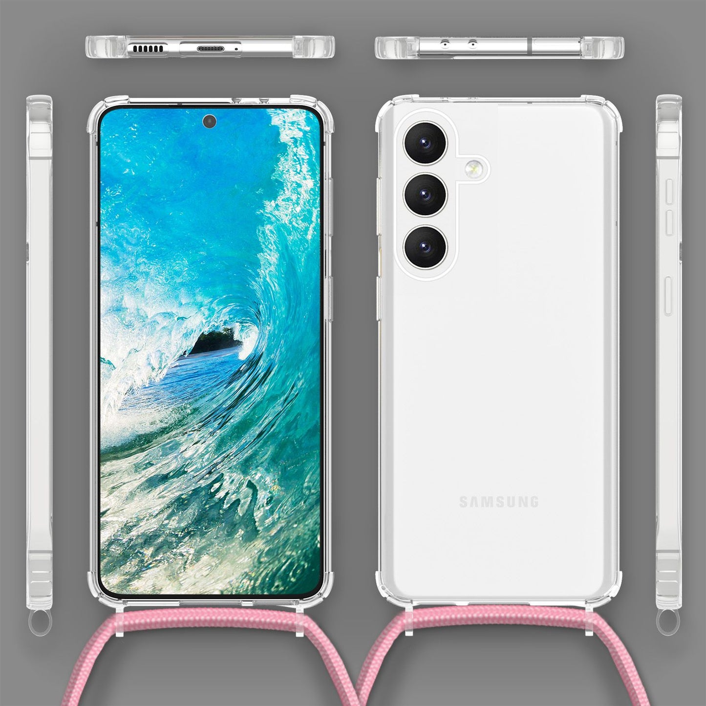 NALIA Handykette für Samsung Galaxy S24 Plus – Transparentes Hybrid-Case & Band – HANGIT PRO (Anti-Gelb Rückseite & Verstellbar) – Marke aus Berlin