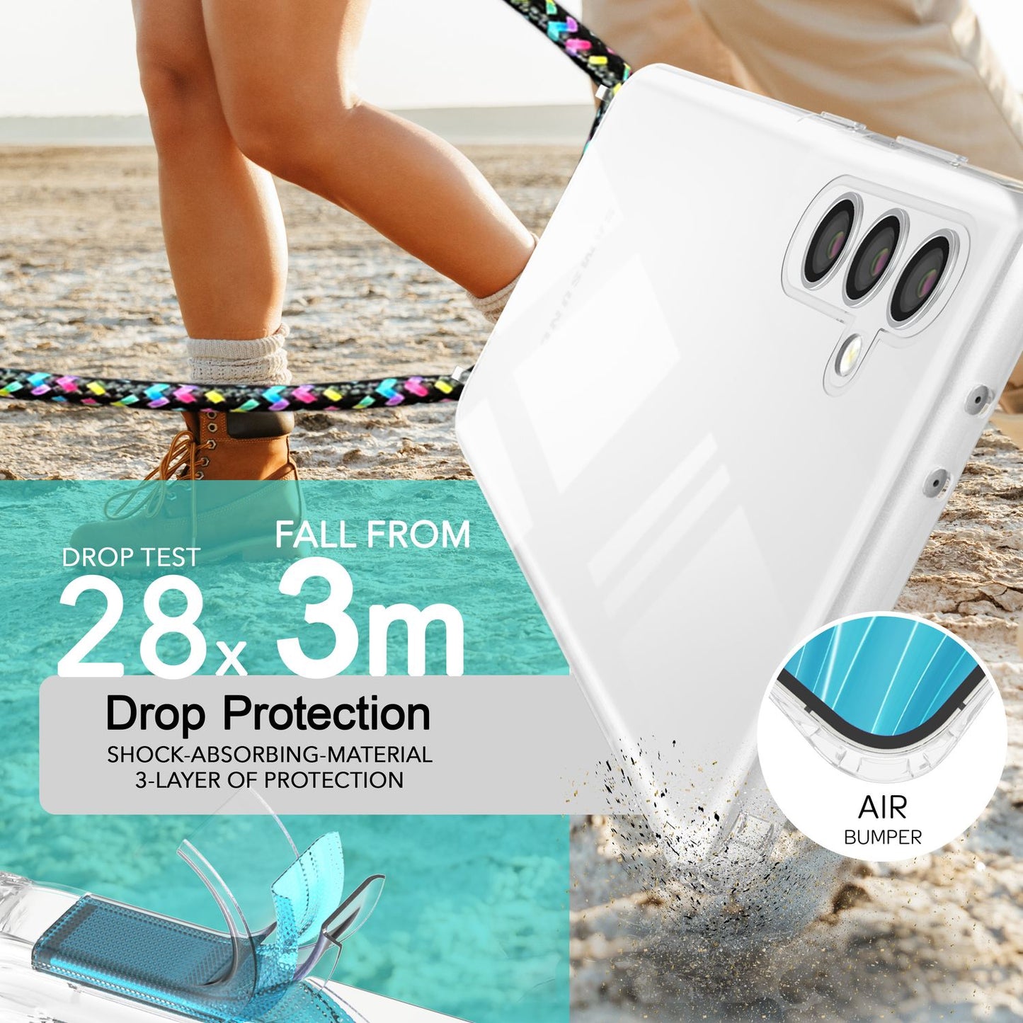 NALIA Handykette für Samsung Galaxy S24 Plus – Transparentes Hybrid-Case & Band – HANGIT PRO (Anti-Gelb Rückseite & Verstellbar) – Marke aus Berlin