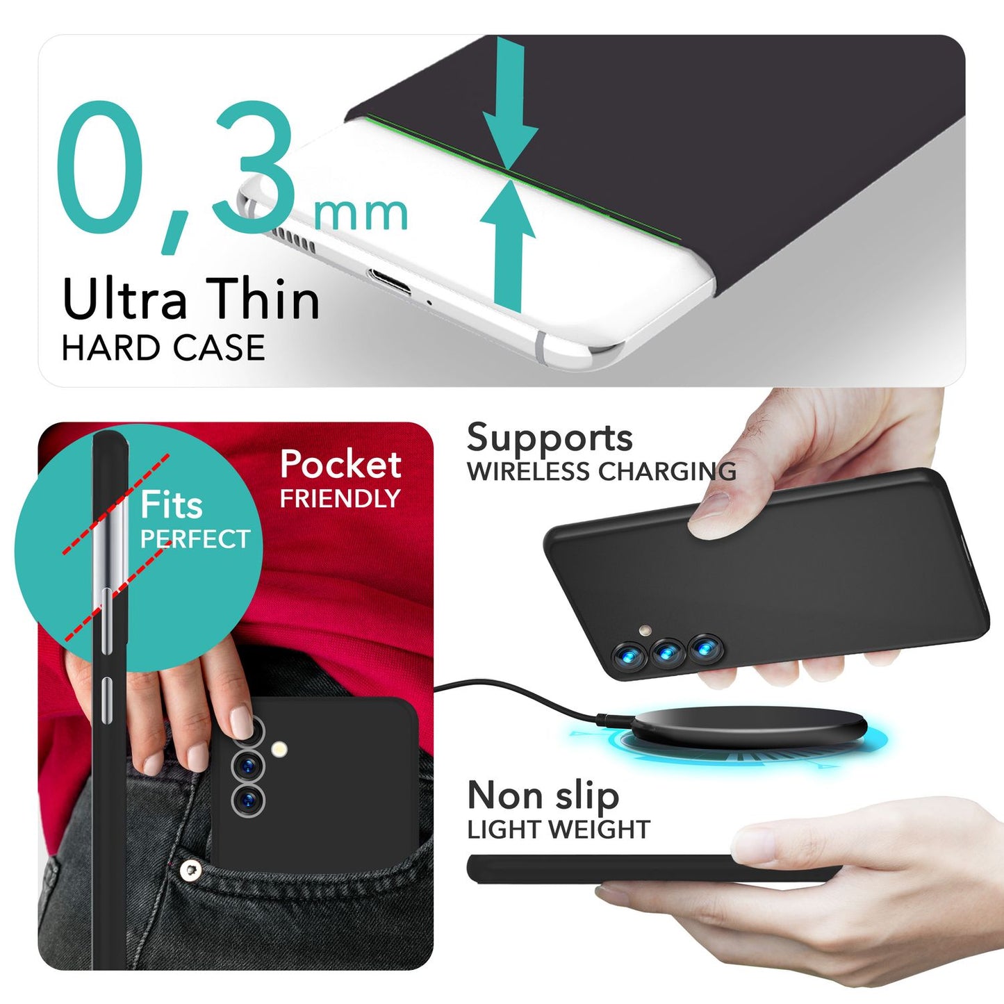 NALIA Ultra Slim Hardcase für Samsung Galaxy S24 – Matt & 0.3mm Dünn – PHANTOM (Hauchdünnes Cover & Kamera-Vollschutz) – Marke aus Berlin