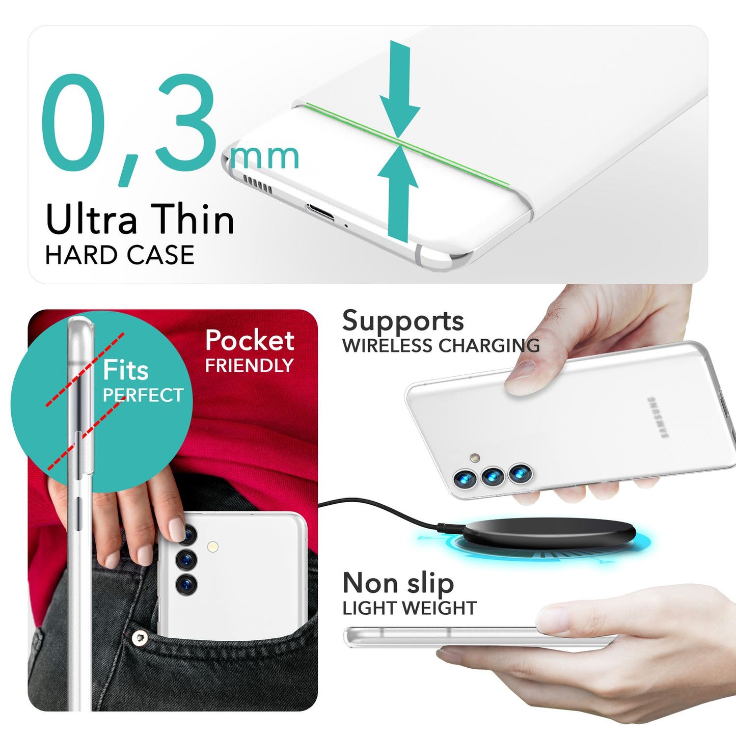 NALIA Ultra Slim Hardcase für Samsung Galaxy S24 – Matt & 0.3mm Dünn – PHANTOM (Hauchdünnes Cover & Kamera-Vollschutz) – Marke aus Berlin
