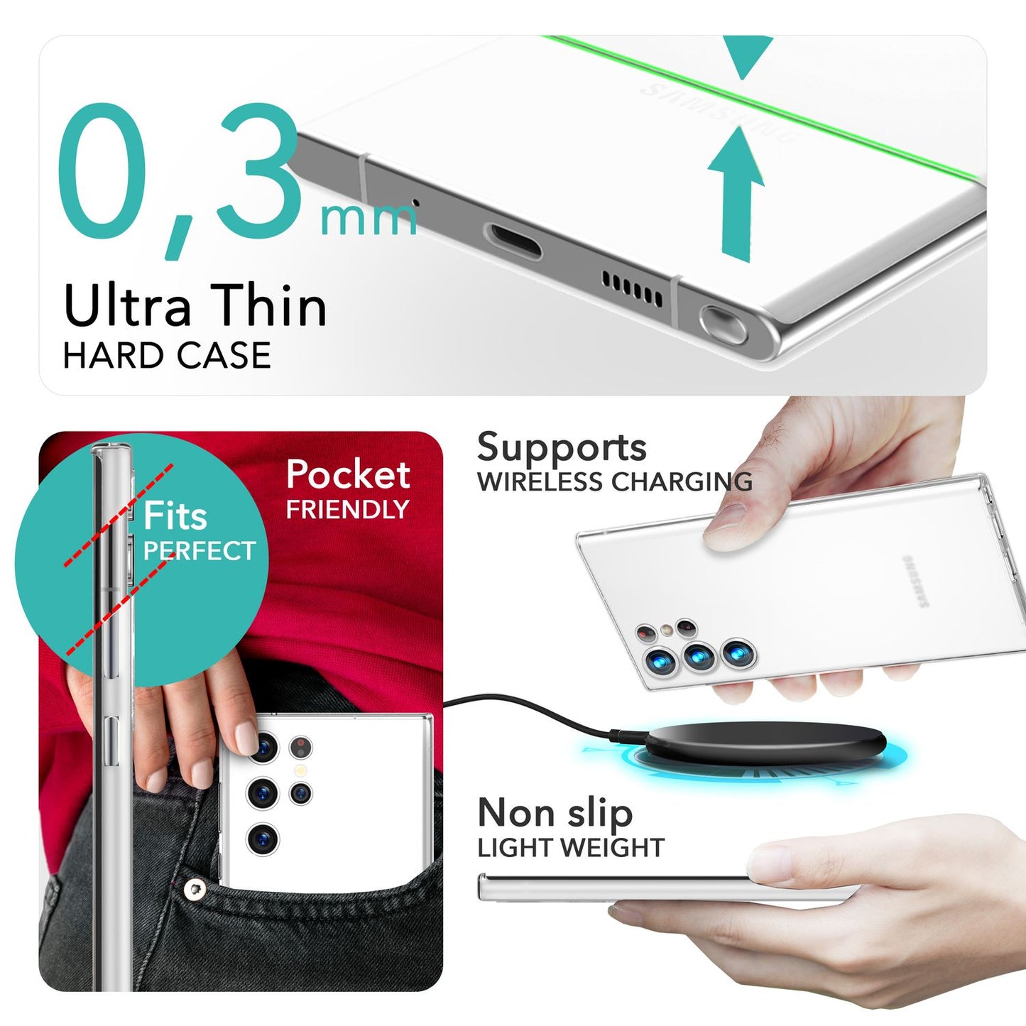 NALIA Ultra Slim Hardcase für Samsung Galaxy S24 Ultra – Matt & 0.3mm Dünn – PHANTOM (Hauchdünnes Cover & Kamera-Vollschutz) – Marke aus Berlin